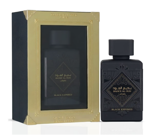 Lattafa Bade’e Al Oud Black Exposed Eau de Parfum 100ml (3.4 oz) | Toffee, Incense, Cocoa, Vanilla & Labdanum | Unisex Oriental Vanilla Fragrance