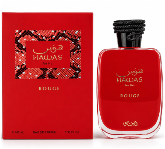 Rasasi Hawas Rouge Eau de Parfum 100ml (3.38 Fl Oz) | Tangerine, Raspberry, Chocolate, Rose, Orange Blossom, Vanilla, Musk &amp; Coffee | Women's Fragrance