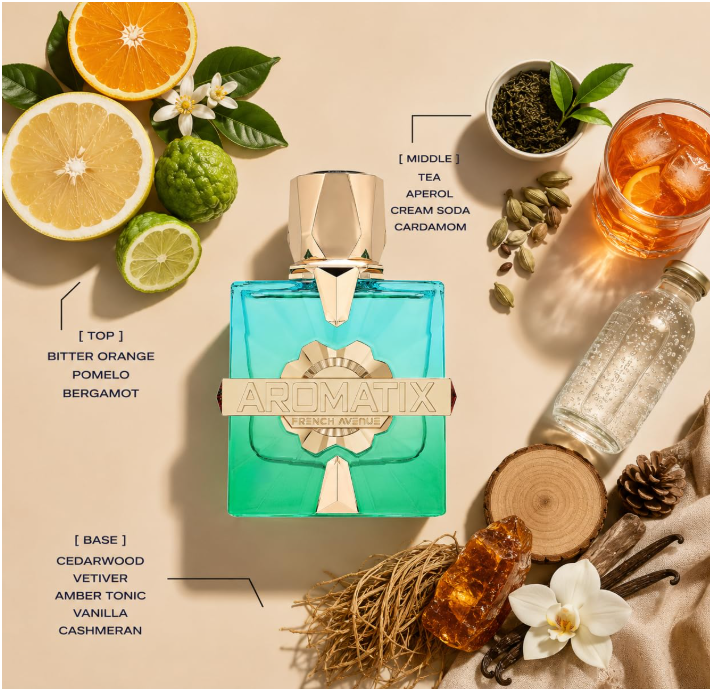 French Avenue Aromatix Sun Kissed Eau de Parfum Spray for Unisex, Woody Aromatic Fragrance, 3.4 fl oz / 100 ml