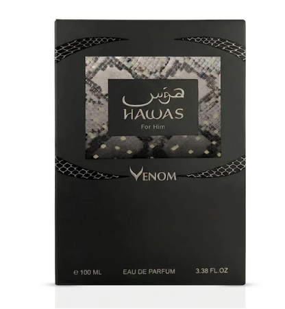Rasasi Hawas Venom Eau de Parfum 100ml (3.4 Fl Oz) | Incense, Labdanum, Leather, Vanilla & Patchouli | Men's Fragrance