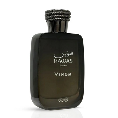 Rasasi Hawas Venom Eau de Parfum 100ml (3.4 Fl Oz) | Incense, Labdanum, Leather, Vanilla & Patchouli | Men's Fragrance