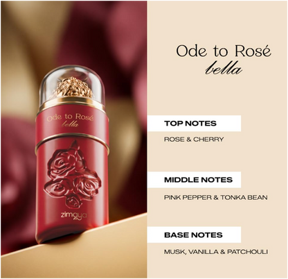 Zimaya Ode To Rose Bella Eau de Parfum 100ml (3.4 Fl Oz) | Rose, Pear, Blackcurrant, Jasmine, Vanilla, Musk & Patchouli | Women's Fragrance
