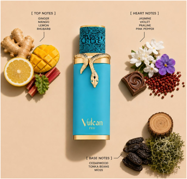 French Avenue Vulcan Feu Eau de Parfum for Unisex, 100ml (3.4 Fl Oz), Warm Amber Woody Fragrance with Spicy, Sweet, Woody, Amber & Musk Accords