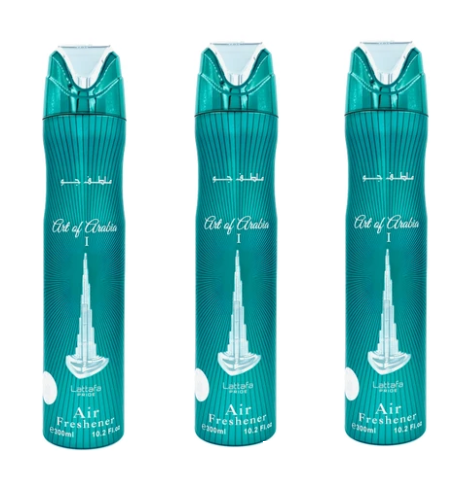 Lattafa Art of Arabia I Air Freshener 300ml 3 Pc Combo, 3 × 300ml Fragrance Air Fresheners for Home, Car & Office, Fresh Aromatic Scent