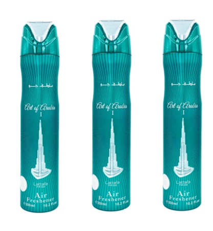Lattafa Art of Arabia I Air Freshener 300ml 3 Pc Combo, 3 × 300ml Fragrance Air Fresheners for Home, Car & Office, Fresh Aromatic Scent