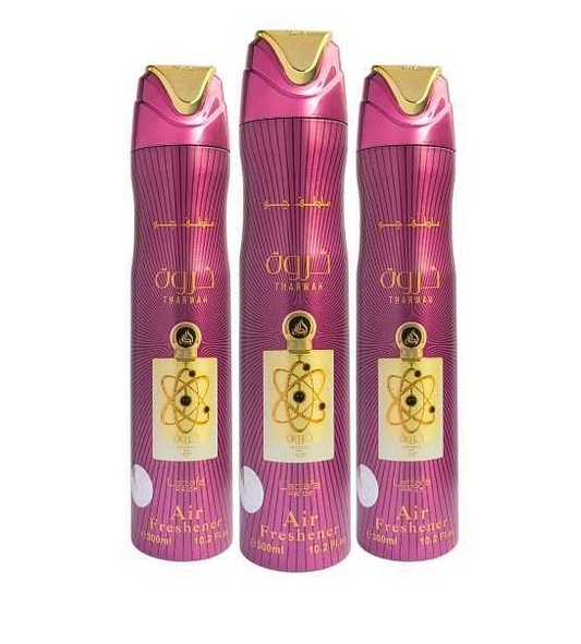 Lattafa Tharwah Air Freshener 3 Piece Combo, 300 ml Each, Home and Car Fragrance Freshener