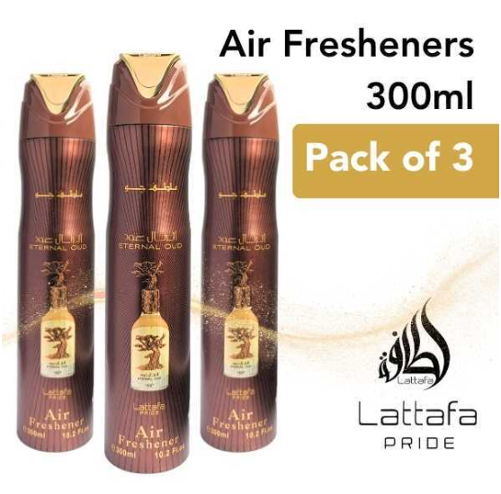 LATTAFA PRIDE ETERNAL OUD Air Freshener 300ML 3 PC Combo – Long-Lasting Oud &amp; Woody Fragrance for Home, Car &amp; Office