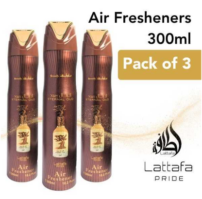 LATTAFA PRIDE ETERNAL OUD Air Freshener 300ML 3 PC Combo – Long-Lasting Oud &amp; Woody Fragrance for Home, Car &amp; Office