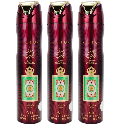 LATTAFA QUEEN OF ARABIA Aerosol Air Freshener Spray 300ML 3 PC Combo – Fragrant Room &amp; Home Freshener