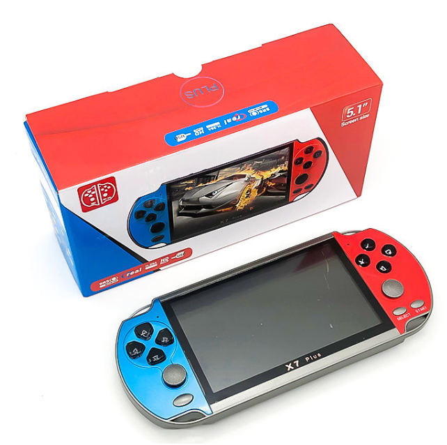 X7PLUS Video Game Console, 5.1-Inch Screen, Dual Joystick, Built-In Retro Games, Arcade Gaming System, Video & Music Support, AV Output
