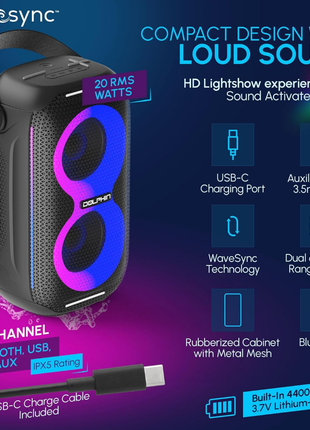 Dolphin 20W Portable Bluetooth Speaker with FM Radio – Party-Ready Sound Anywhere