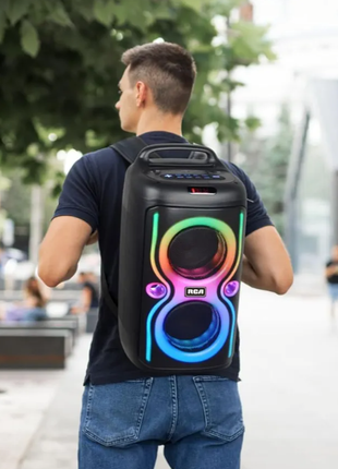 RCA 2x6.5" Dual Woofer Backpack Speaker with Wireless Mic & Remote