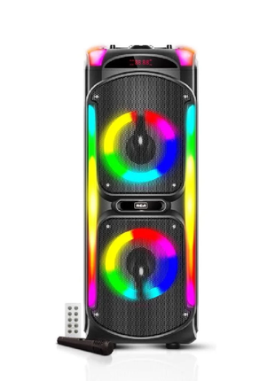 RCA Dual 8" Woofer Bluetooth Party Speaker with Wireless Microphone & Remote Control