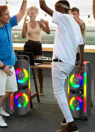 RCA Dual 8" Woofer Bluetooth Party Speaker with Wireless Microphone & Remote Control