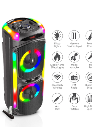RCA Dual 8" Woofer Bluetooth Party Speaker with Wireless Microphone & Remote Control