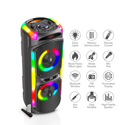 RCA Dual 8" Woofer Bluetooth Party Speaker with Wireless Microphone & Remote Control