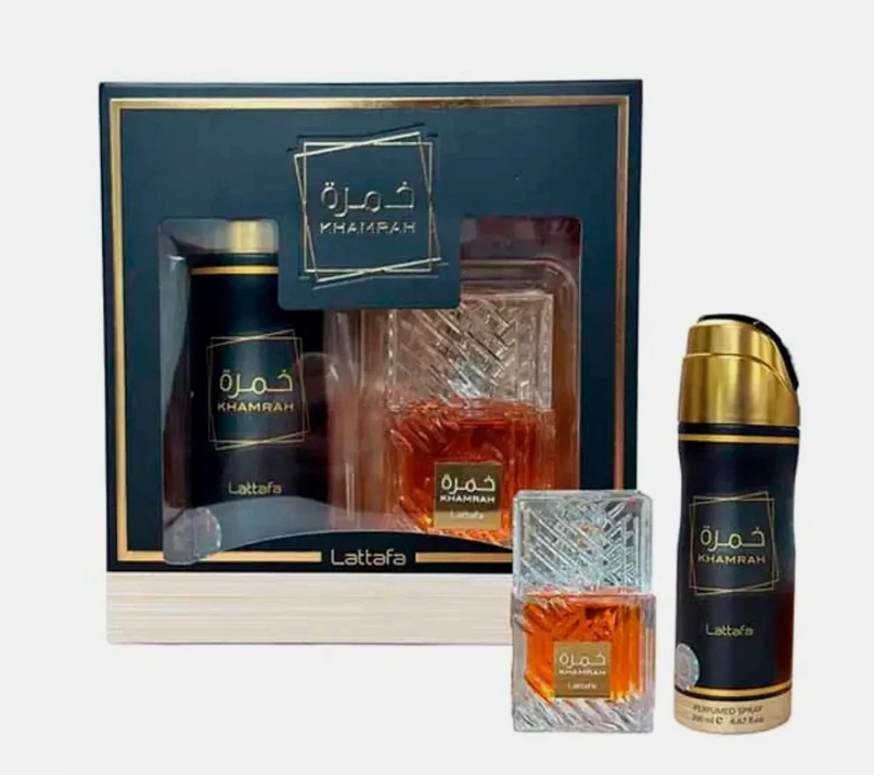 Lattafa Khamrah 2pcs Set – Unisex | 100 ml EDP + 200 ml Perfumed Spray