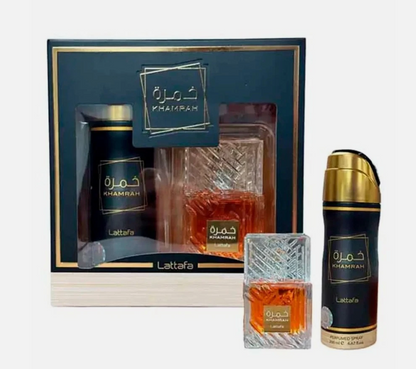 Lattafa Khamrah 2pcs Set – Unisex | 100 ml EDP + 200 ml Perfumed Spray