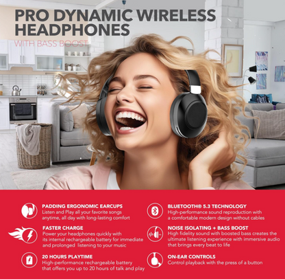 RCA Wave-54 Wireless Over-Ear Bluetooth Headphones – Premium Sound & Comfort