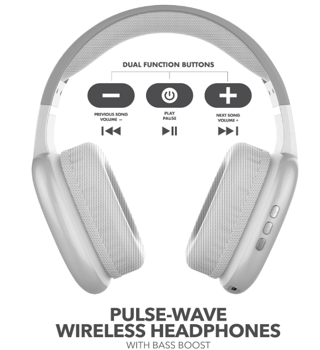 RCA Wave‑56 Wireless Over‑Ear Bluetooth Headphones – 20 Hour Battery Life, Hi‑Res Audio, Enhanced Bass, Transparency Mode, Lightweight Comfort, Travel Friendly Design, White
