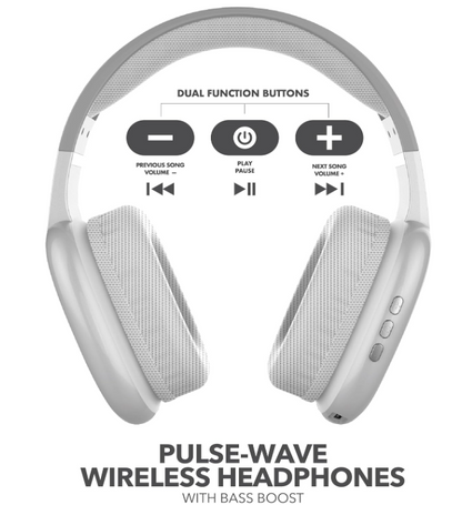 RCA Wave‑56 Wireless Over‑Ear Bluetooth Headphones – 20 Hour Battery Life, Hi‑Res Audio, Enhanced Bass, Transparency Mode, Lightweight Comfort, Travel Friendly Design, White