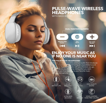 RCA Wave‑56 Wireless Over‑Ear Bluetooth Headphones – 20 Hour Battery Life, Hi‑Res Audio, Enhanced Bass, Transparency Mode, Lightweight Comfort, Travel Friendly Design, White