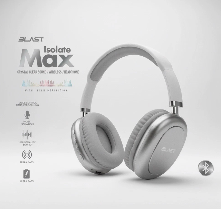 Price Blast Isolate Max Wireless Over-Ear Headphones – Premium Sound, Long Battery Life, Comfortable Fit, Multi-Color (Red, Black, White, Blue)