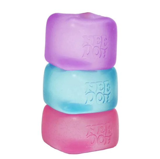Stress Cube Squishy Stress Balls for Adults & Kids | Ice Cube Shape Fidget Sensory Toy | Soft Squeeze Anxiety Relief Toy | Purple, Green, Blue & Red