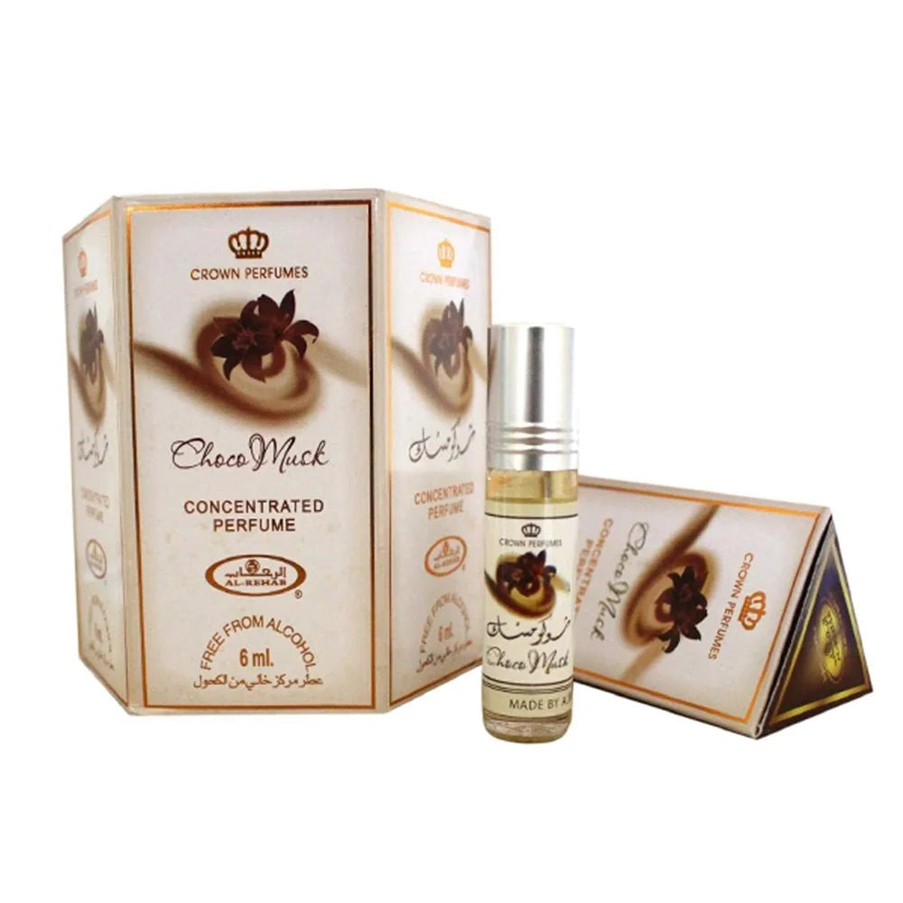 Al Rehab Choco Musk Concentrated Perfume Oil CPO 6ml x 6 Pack | Sweet Gourmand Chocolate Vanilla Long Lasting Roll-On Attar Unisex Arabic Non-Alcohol Fragrance Travel Size
