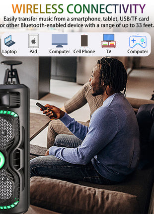 TopTech Dual 8" Lightweight Bluetooth Party Speaker with Wireless Microphone & Remote