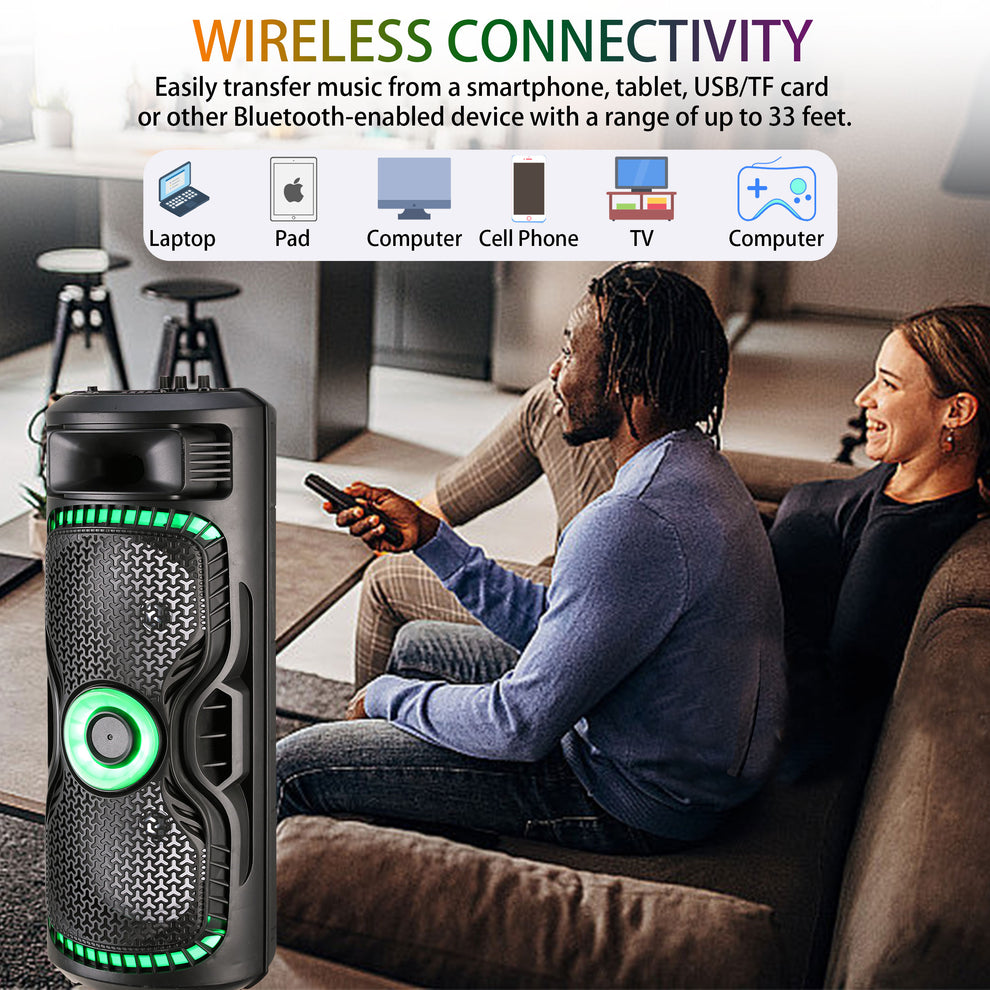 TopTech Dual 8" Lightweight Bluetooth Party Speaker with Wireless Microphone & Remote
