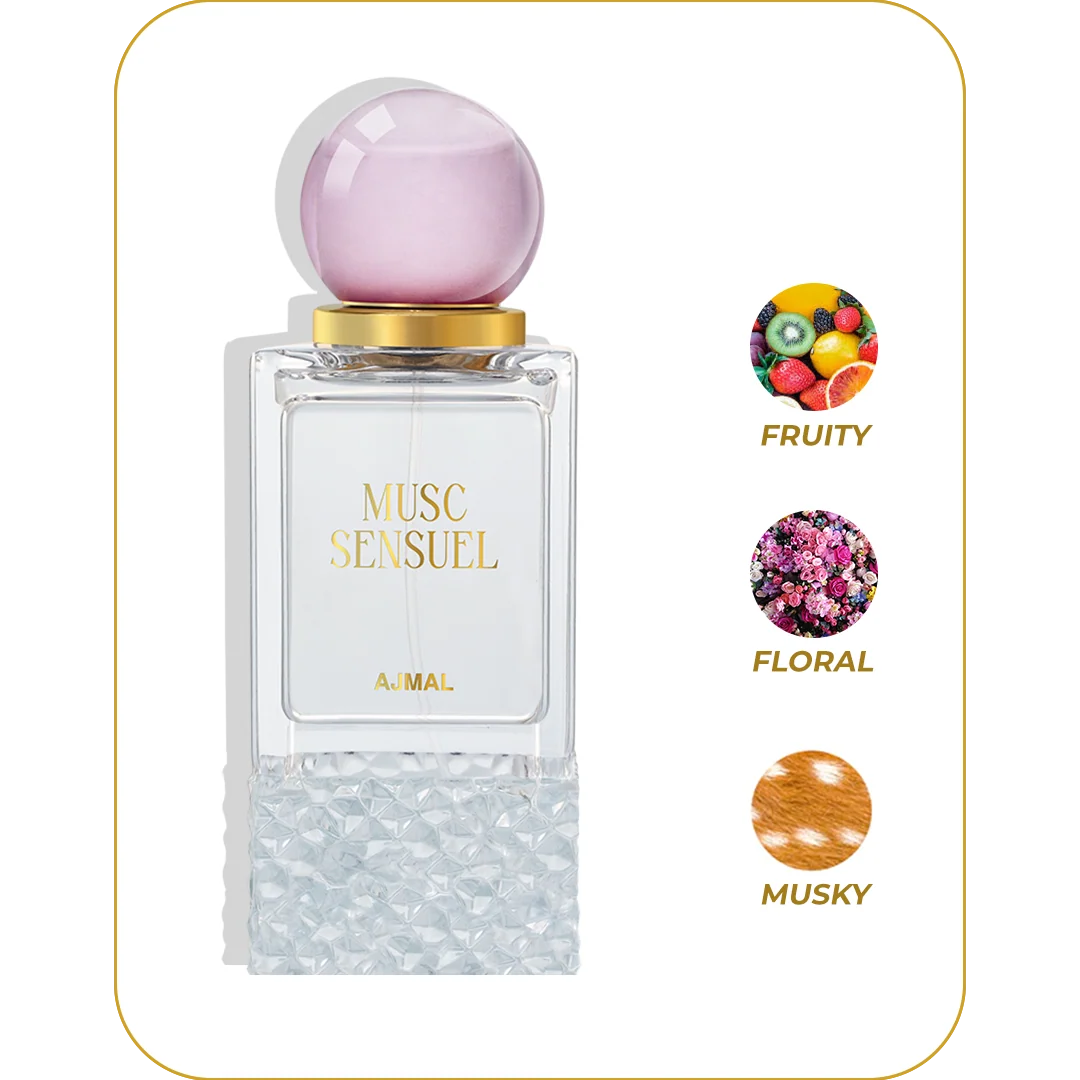 Ajmal Musc Sensuel Eau de Parfum, Unisex Fragrance, Musky Floral Perfume with Soft Powdery, Woody &amp; Warm Accords