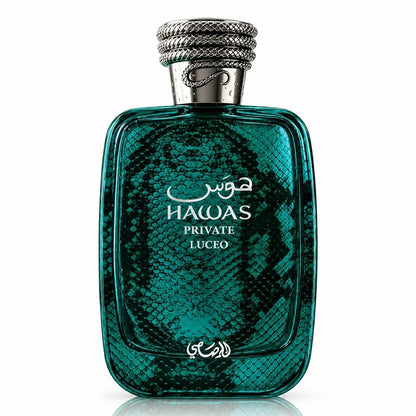 Rasasi Hawas Private Luceo Extrait de Parfum 100ml (3.4 Fl Oz) | Unisex Citrus Woody Spicy Fragrance with Bergamot, Lemon, Ginger, Magnolia, Cardamom &amp; Amber