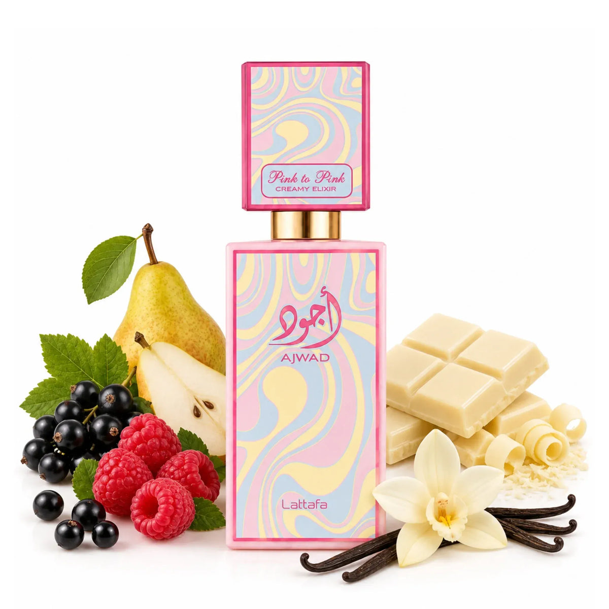 Lattafa Ajwad Pink to Pink Creamy Elixir Eau de Parfum Spray 60ml (2.04 Fl Oz) | Blackcurrant, Raspberry, Pear, White Chocolate, Vanilla &amp; Musk | Women's Fragrance