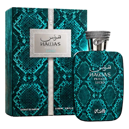 Rasasi Hawas Private Luceo Extrait de Parfum 100ml (3.4 Fl Oz) | Unisex Citrus Woody Spicy Fragrance with Bergamot, Lemon, Ginger, Magnolia, Cardamom &amp; Amber