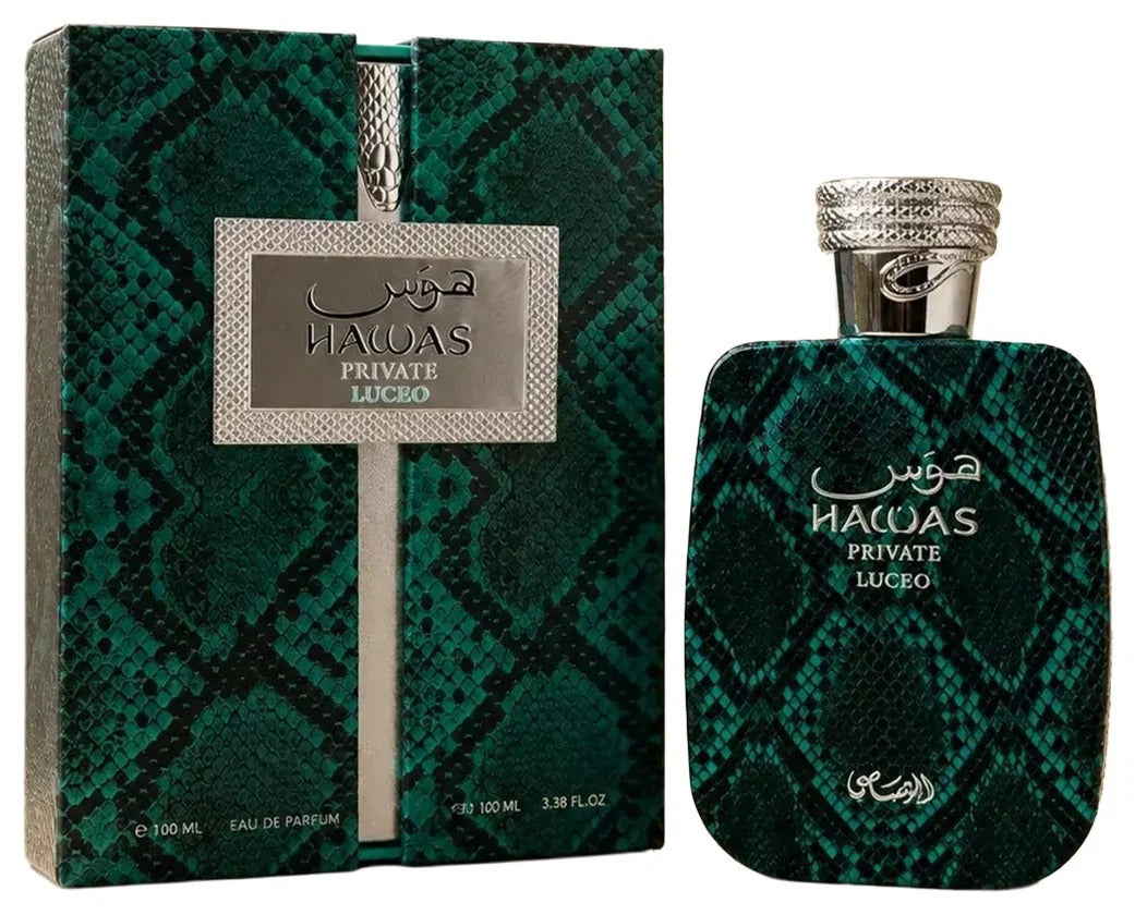Rasasi Hawas Private Luceo Extrait de Parfum 100ml (3.4 Fl Oz) | Unisex Citrus Woody Spicy Fragrance with Bergamot, Lemon, Ginger, Magnolia, Cardamom &amp; Amber