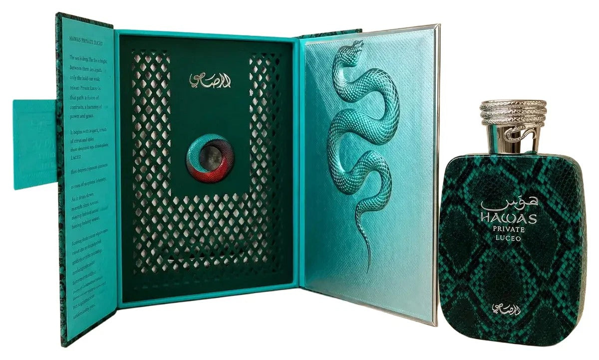 Rasasi Hawas Private Luceo Extrait de Parfum 100ml (3.4 Fl Oz) | Unisex Citrus Woody Spicy Fragrance with Bergamot, Lemon, Ginger, Magnolia, Cardamom &amp; Amber