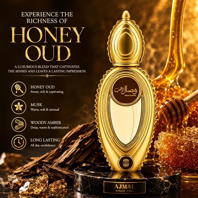 Ajmal Wisal Dhahab Eau de Parfum for Unisex, 50ml (1.7 Fl Oz), Fruity Woody Fragrance with Fruity, Floral, Spicy, Woody, Amber &amp; Musk Accords