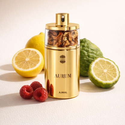 Ajmal Aurum Eau de Parfum for Women 75ml (2.53 Fl Oz) | Floral Fruity Oriental Perfume with Raspberry, Lemon, Gardenia, Jasmine, Amber, Vanilla &amp; Musk
