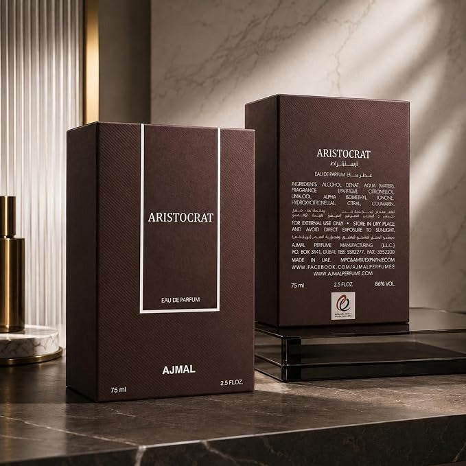 Ajmal Aristocrat Eau de Parfum for Men, 75ml (2.5 Fl Oz), Woody Aromatic Fragrance with Fresh, Fruity, Floral, Spicy, Woody, Amber &amp; Musk Accords