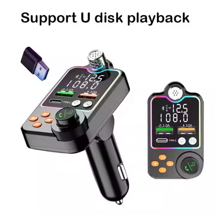 Q15 Car Wireless FM Transmitter Bluetooth 5.0 – Quick Charge, Large Microphone, One-Key Bass, MP3 Player &amp; Dual Screen Display  SKU: Q15-FM-XX