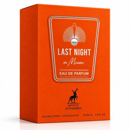 Maison Alhambra Last Night in Miami Eau de Parfum Spray 100ml (3.4 Fl Oz) | Mandarin, Orange, Cognac, Rose, Plum, Orange Blossom, Coffee, Saffron &amp; Patchouli | Unisex Fragrance