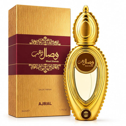Ajmal Wisal Dhahab Eau de Parfum for Unisex, 50ml (1.7 Fl Oz), Fruity Woody Fragrance with Fruity, Floral, Spicy, Woody, Amber &amp; Musk Accords